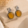 Silver Toned Oxidized Earrings Mustard
