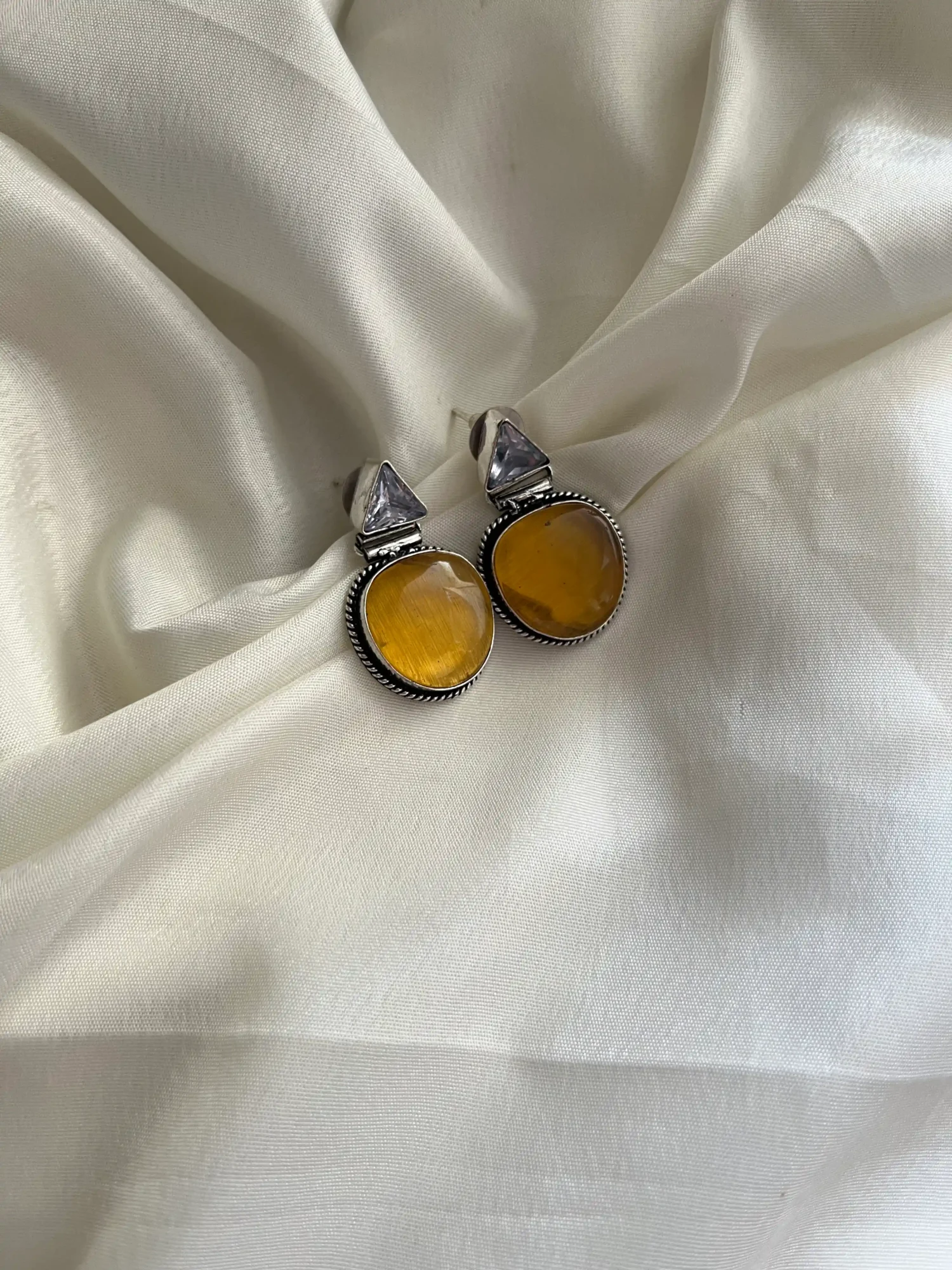 Silver Toned Oxidized Earrings Mustard