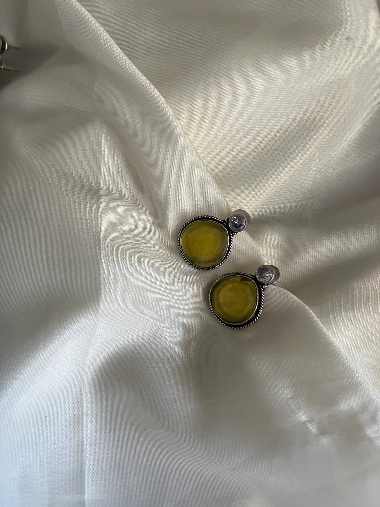 Silver Toned Oxidized Earrings Olive Green