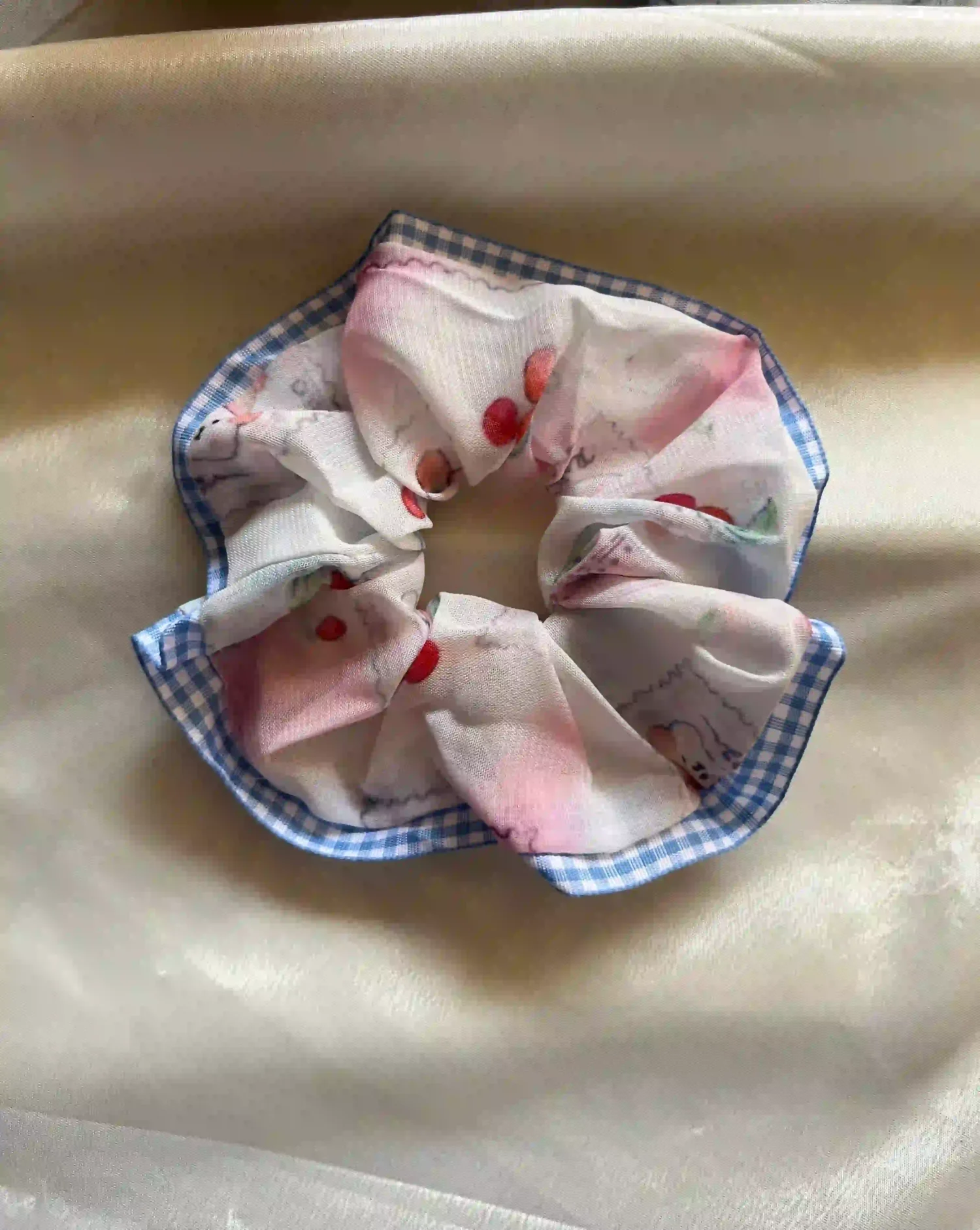 Cute Korean Scrunchies Cherry Blue