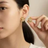 Gold Petal Pearl Clip-On Studs