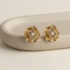 Gold Petal Pearl Clip-On Studs