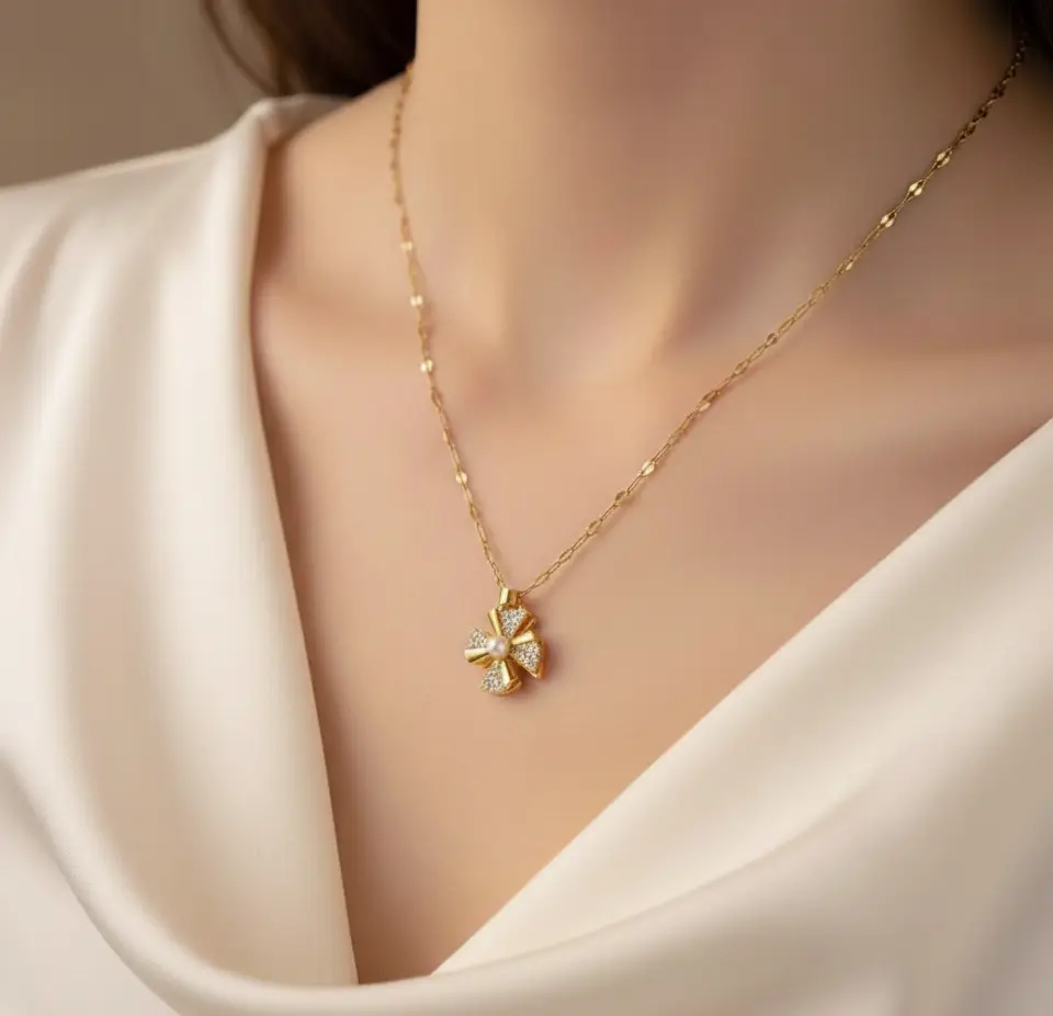 Golden Bloom Pearl Necklace