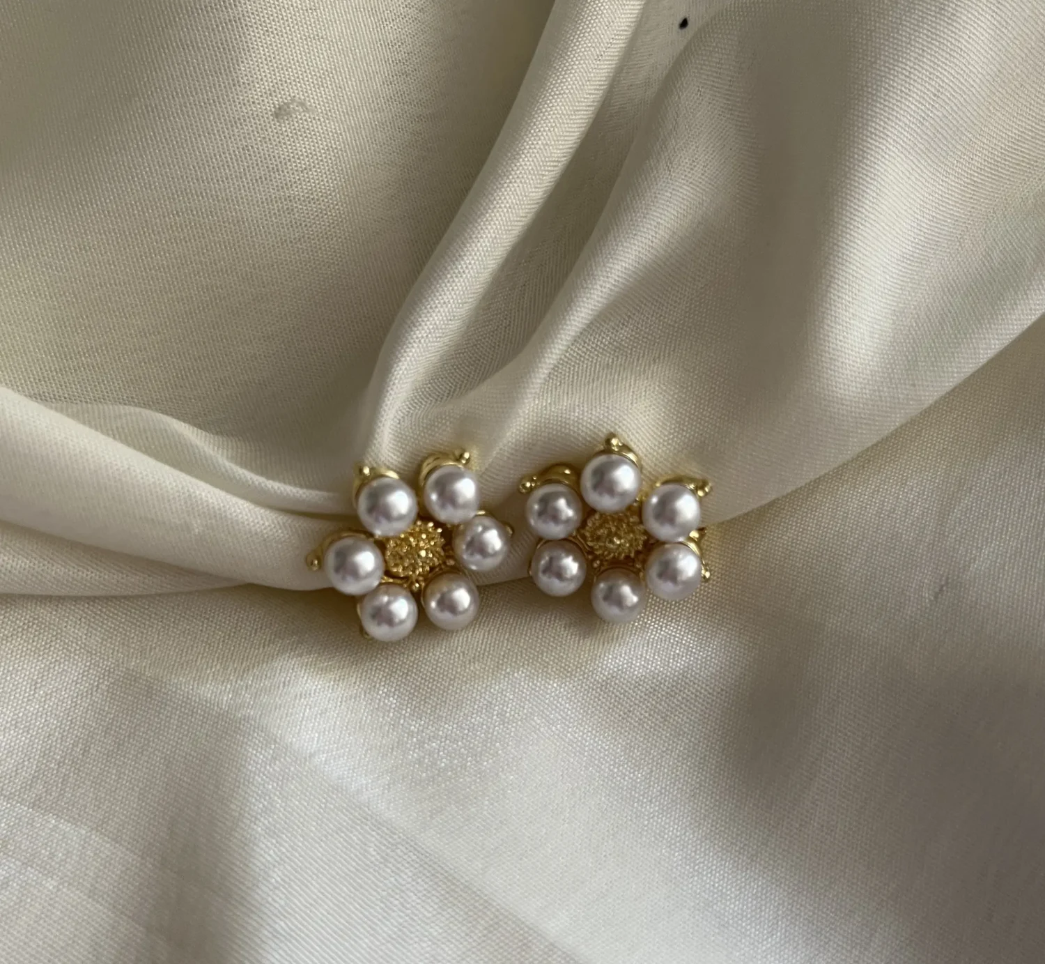 Pearl Flower Clip-On Studs