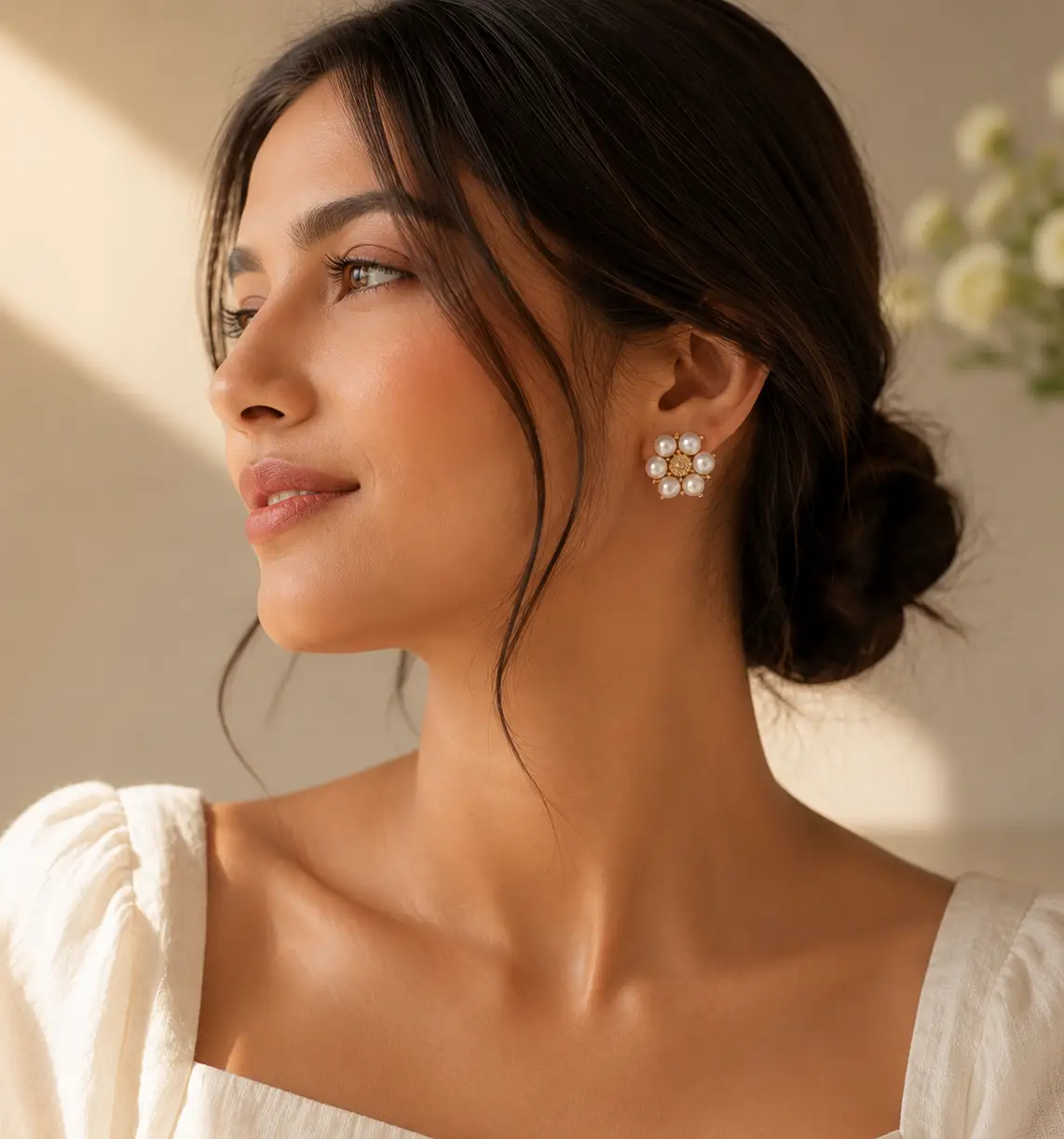 Pearl Flower Clip-On