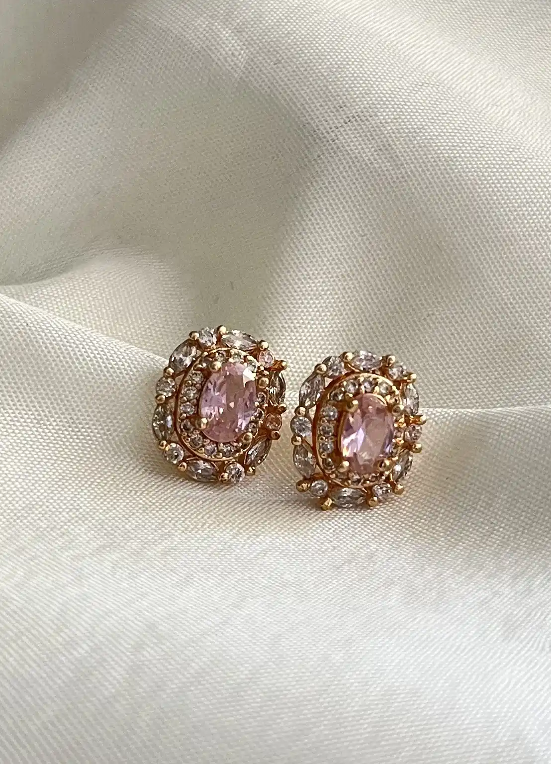 Pink Crystal Solitare Studs