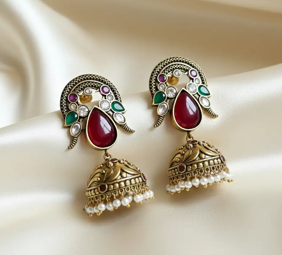 peacock kundan earrings