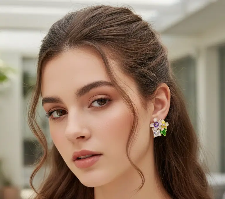 enamel floral stud earrings