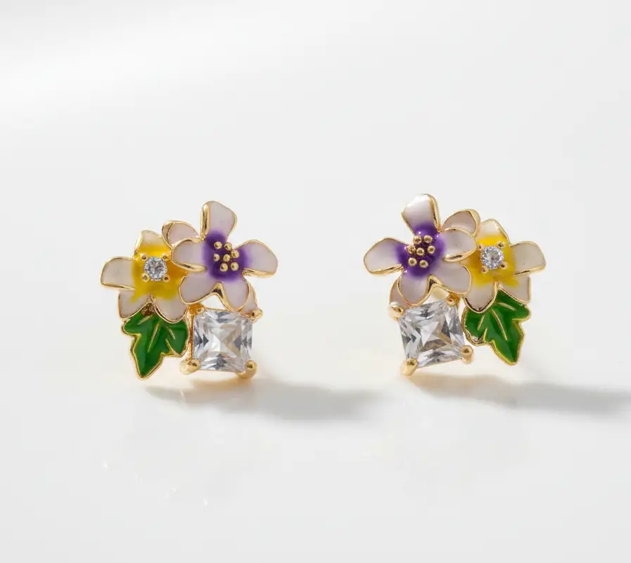 enamel floral stud earrings