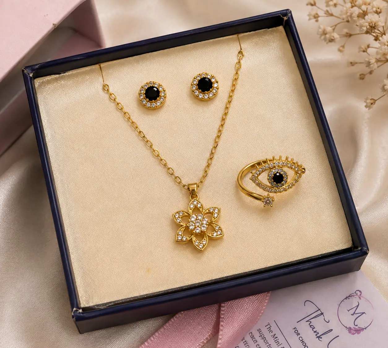 Gift Set For Women: Anti-Tarnish Necklace, Earring & Ring