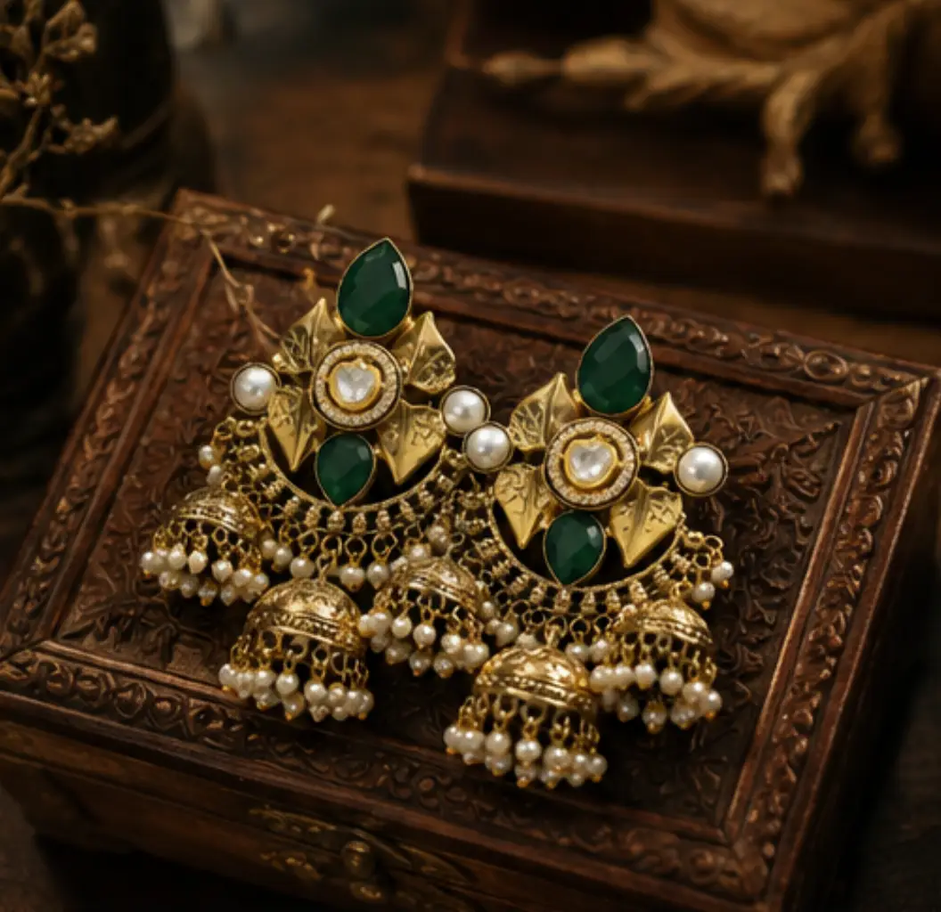 Noori Royal Green Triple Jhumkas